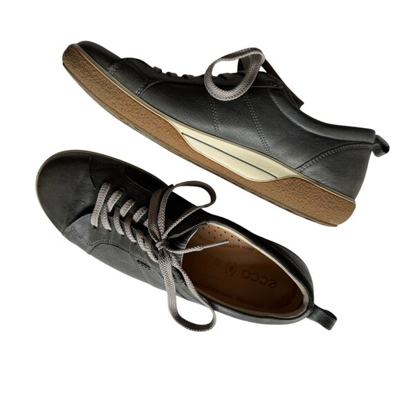 Ecco Leather Lace Up Sneakers 39 Blue Gray Walking Comfort Capsule Minimal - Picture 1 of 16